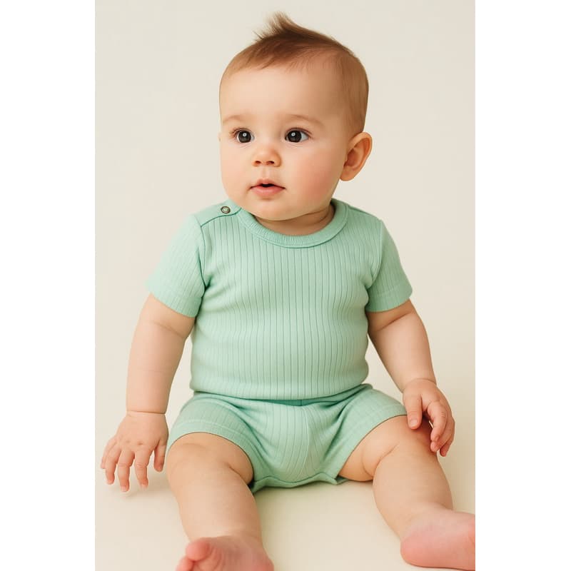 Body Menino Verão Bebê Conjunto Body e Short Malha Canelada 100% Algodão Infantil