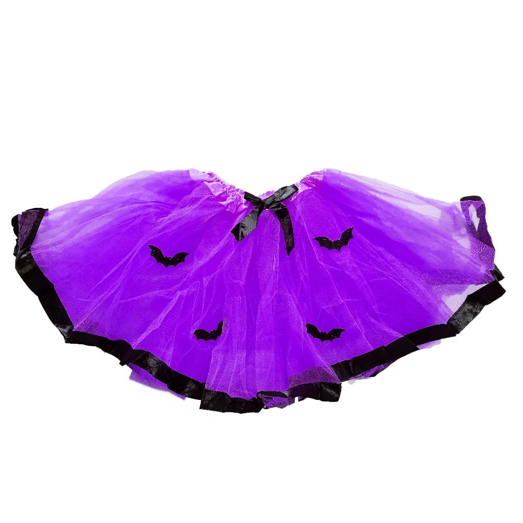 Saia Tutu C/ Laço Fita Preta 30cm Neon Morceguinho Halloween
