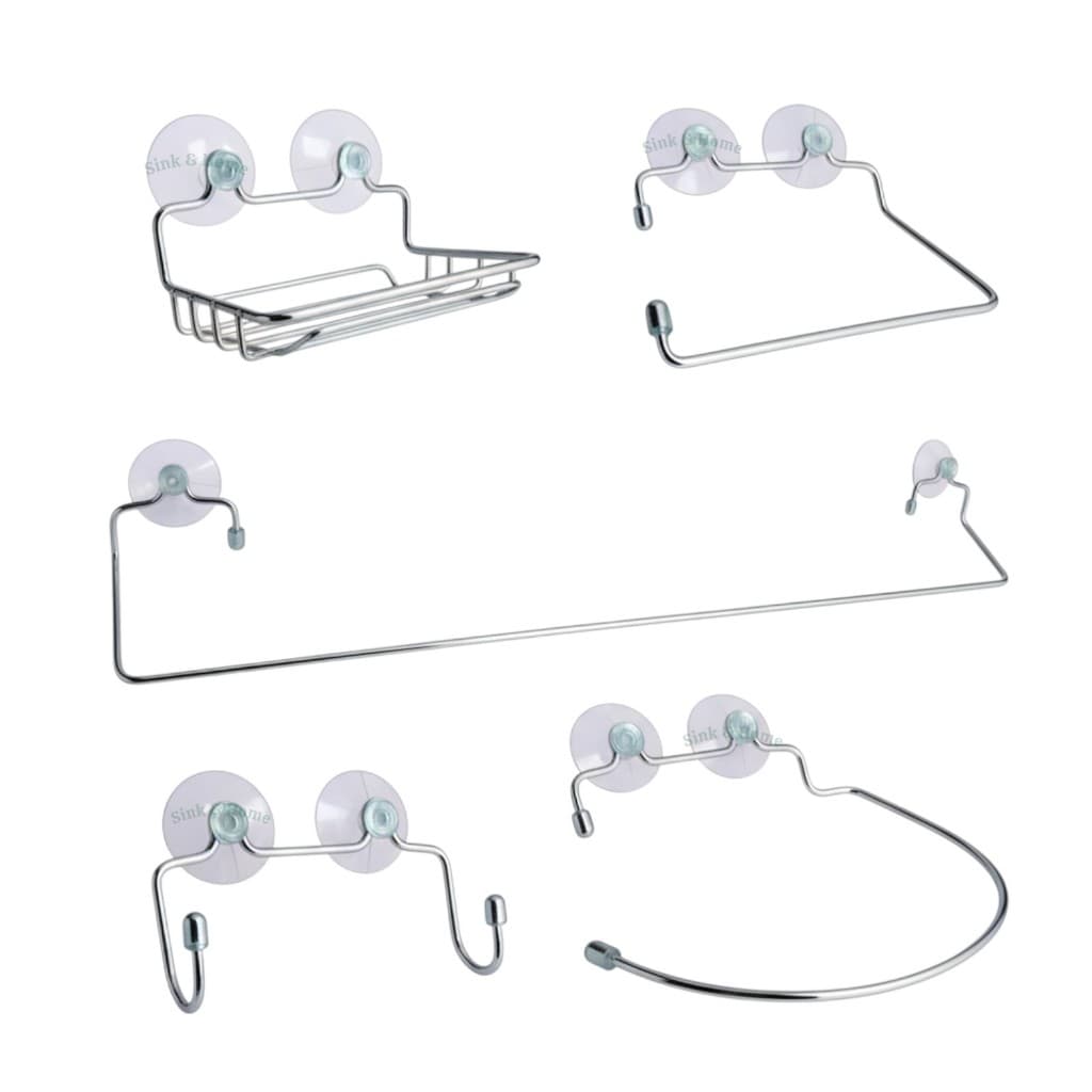 Kit De Banheiro Completo Cromado Ventosa Parede Metal Saboneteira Ventosa Toalheiro Ventosa