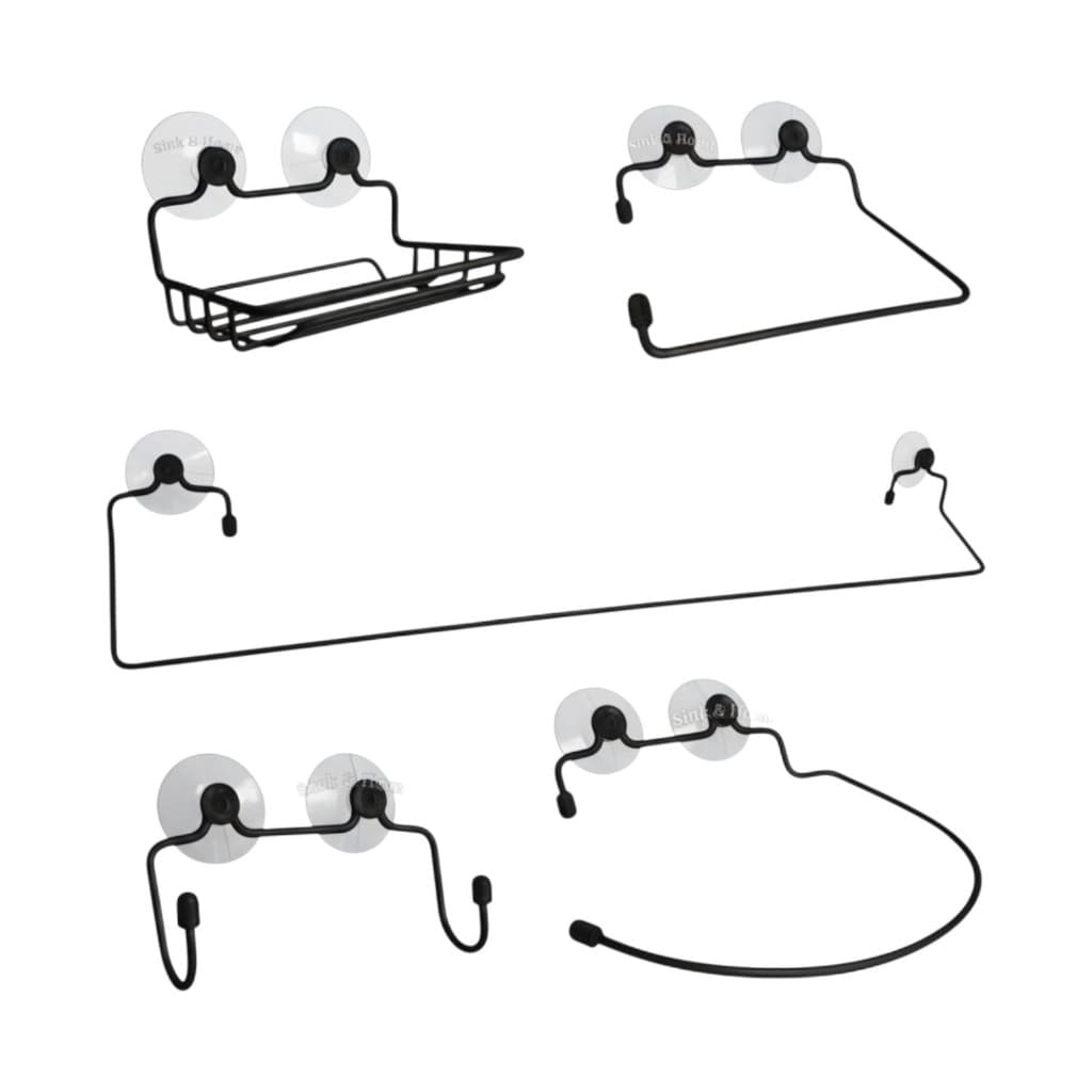 Kit De Banheiro Completo Preto Ventosa Parede Metal Saboneteira Ventosa Toalheiro Ventosa