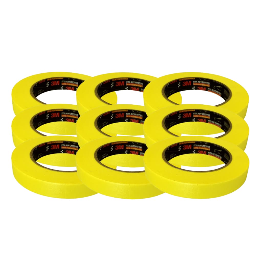 Kit 9 Fita Crepe Automotiva 3m 24mm X 40m Alta Performance