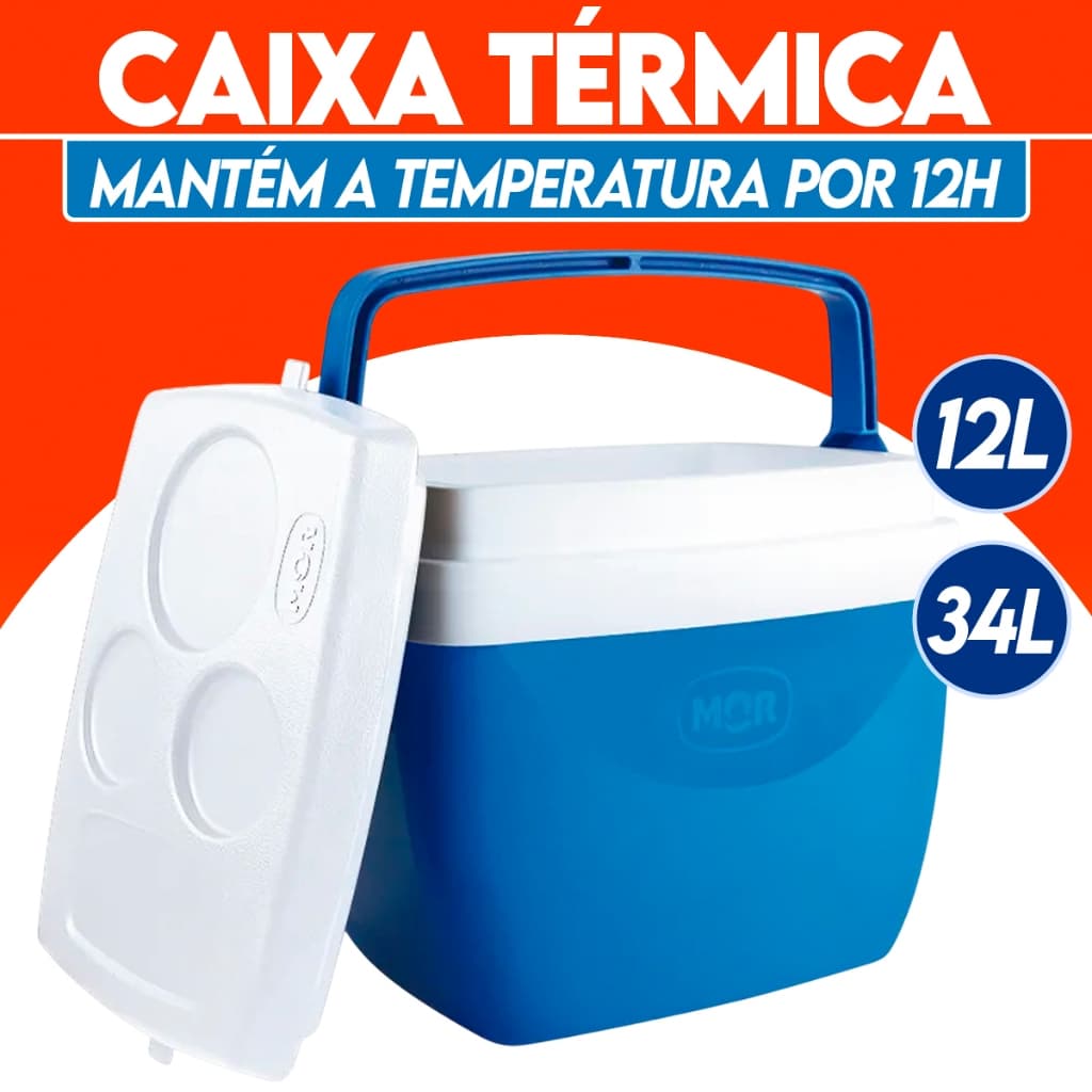 Caixa Térmica Plástica Para Praia Camping Viagem Com Alça 12 e  34 Litros Capacidade P/ 13 Latinhas