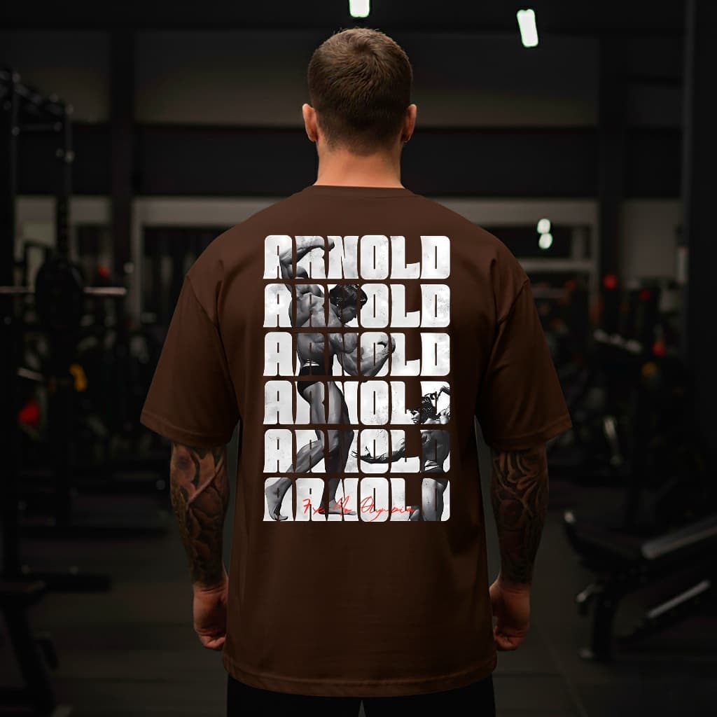 Camiseta Oversized Streetwear Arnold Bodybuilder Academia Estampa Grande Fitness Masculina