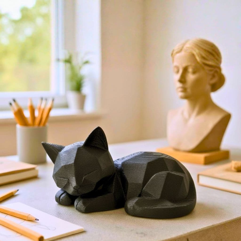 Enfeite estatua Gato Low Poly – Decoração Moderna