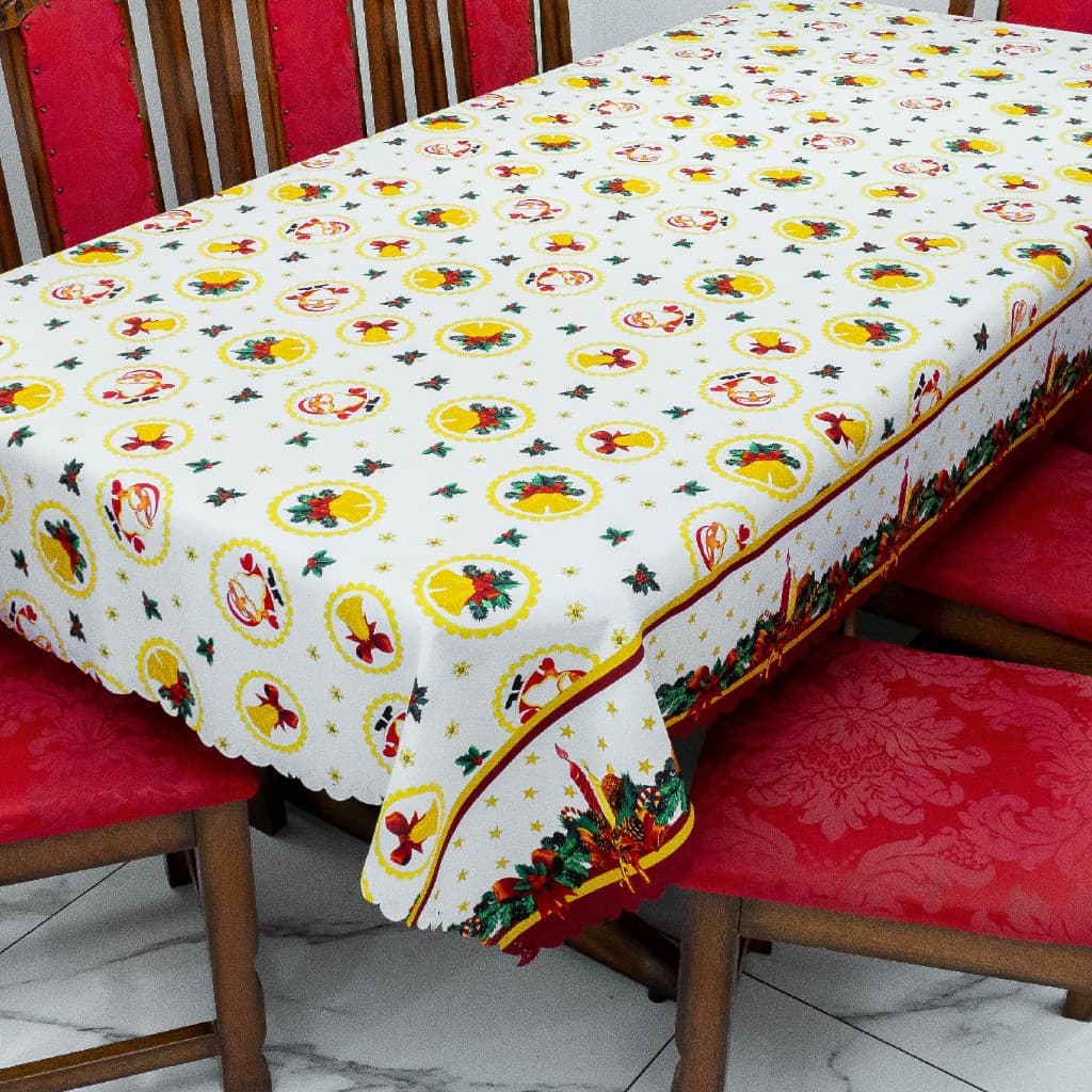 Toalha de Mesa Natalina Oxford 100% Poliéster | Lavável | 4 a 14 Lugares | Decoração de Natal