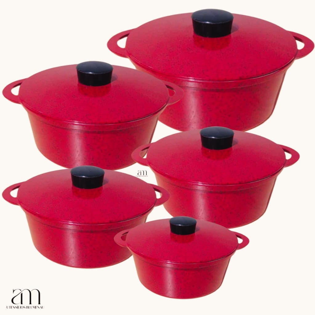 Jogo de Panela Fundida Alumínio Batido Caçarolas 5 Peças Tampa Fundida Cor Vermelho