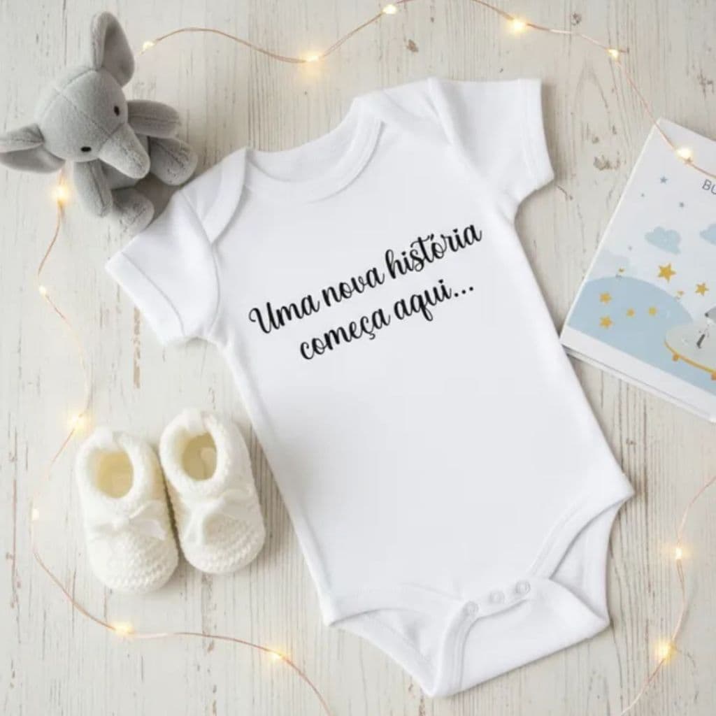 Body curto bebê branco divertido estampado frase revelação gravidez surpresa papai nova história