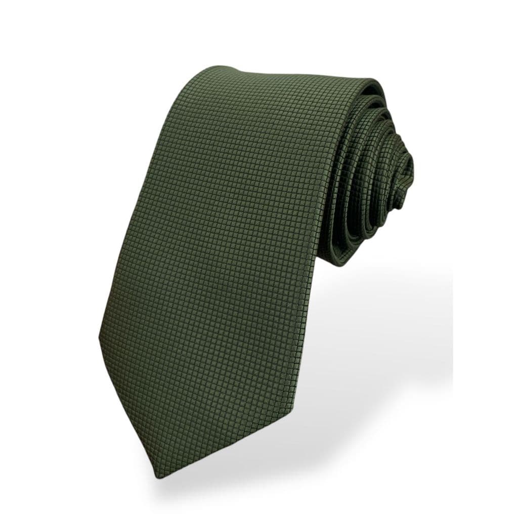 Gravata Masculina Verde Oliva Escuro Trabalhada Quadriculada para Padrinhos de Casamento