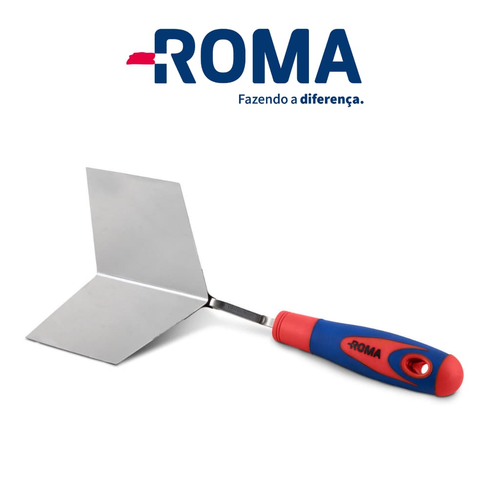Desempenadeira de Aço Inox para Cantos Externos Roma – 28 x 12 cm com Cabo Emborrachado Roma Pincéis