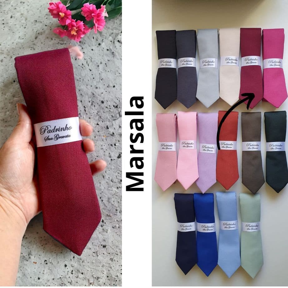 5 a 20 Gravatas Marsala Semi Slim Lisa Padrinhos de Casamento