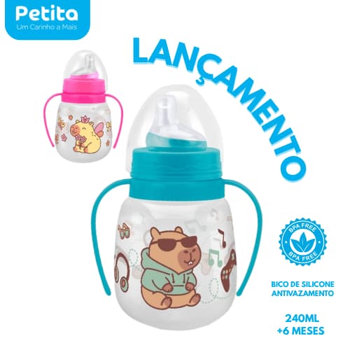 Copo de Treinamento Petita Com Alça 240ML C/ Bico de Silicone Antivazamento Menina e Menino