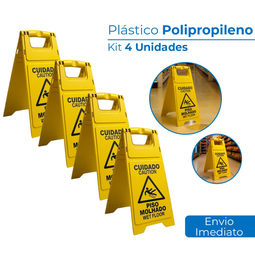 Kit 2/3/4 placas de sinalização Piso Molhado