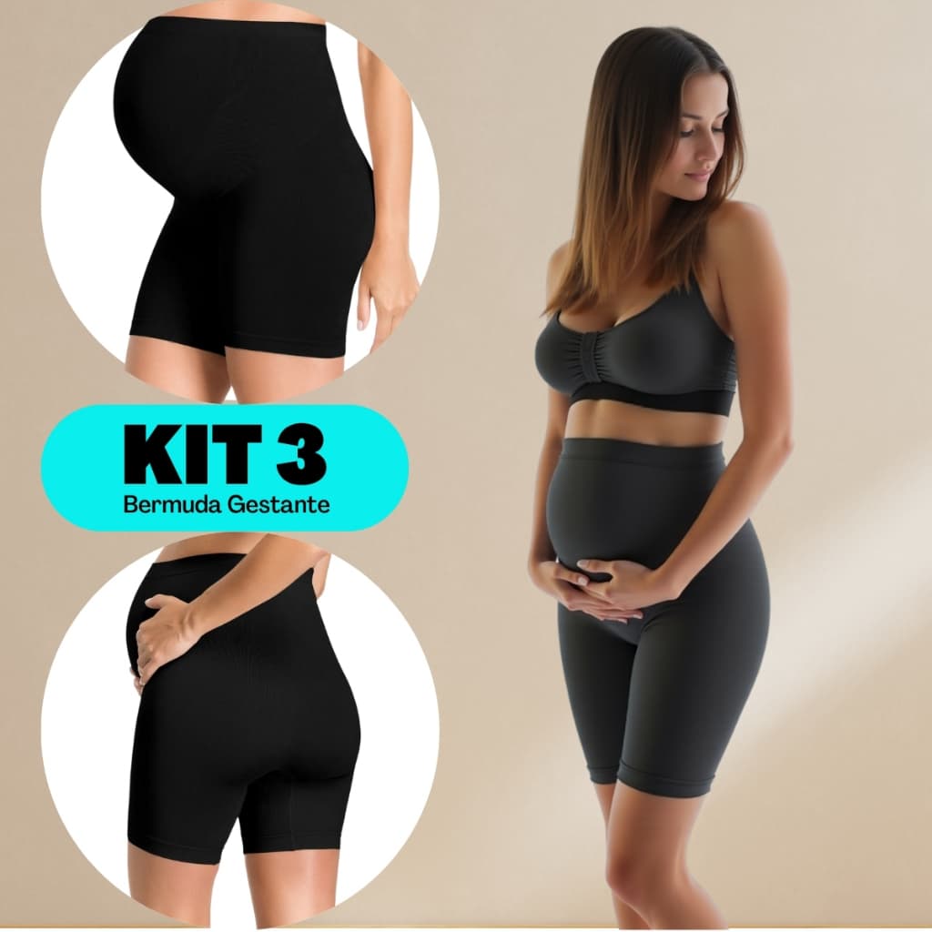 Kit 3 - Bermuda Segunda Pele Gestante De Tecido Macio Sustentação Maternidade Mamãe Zee Rucci