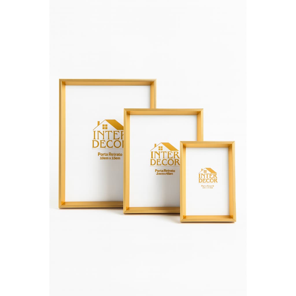 Kit 3 Porta Retrato Dourado Moldura MDF e Visor Vidro 10x15/15x20/20x25 Inter Decor