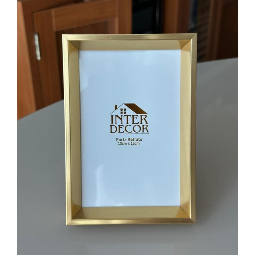 Porta Retrato Dourado Moldura MDF e Visor em Vidro 10x15 Inter Decor