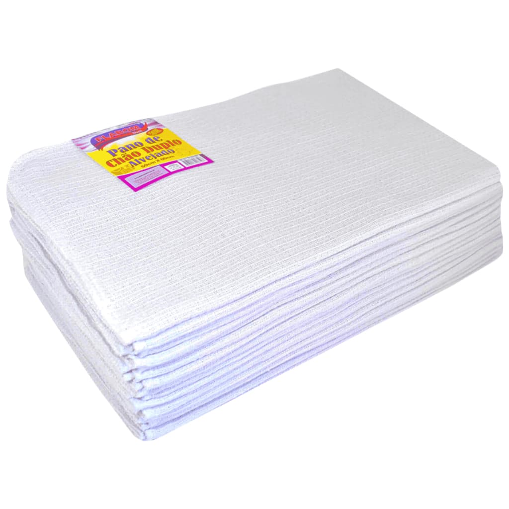 Pano de Chão Alvejado Duplo 50X80 - 6 unidades 120g - 300g/m2 para Piso Limpeza Alta Absorção Flabom