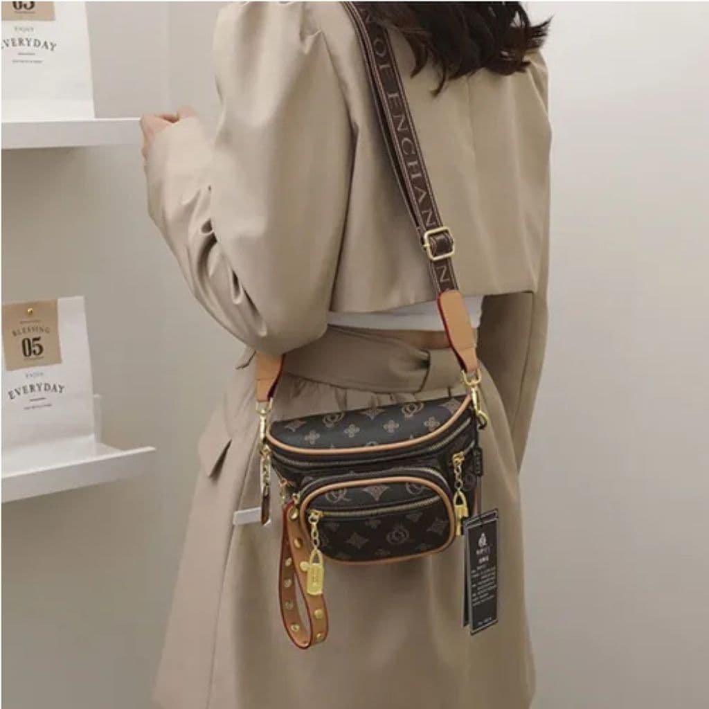 Bolsa Feminina Transversal Media Estilo Pochete Diversos Bolsos