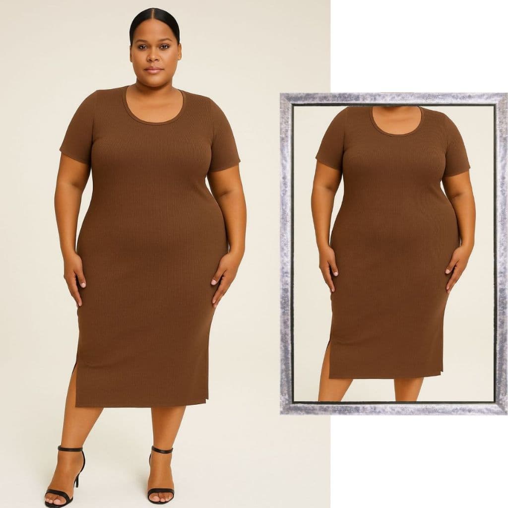 Vestido Plus Size Feminino Midi Manga Curta Básico Curve Canelado