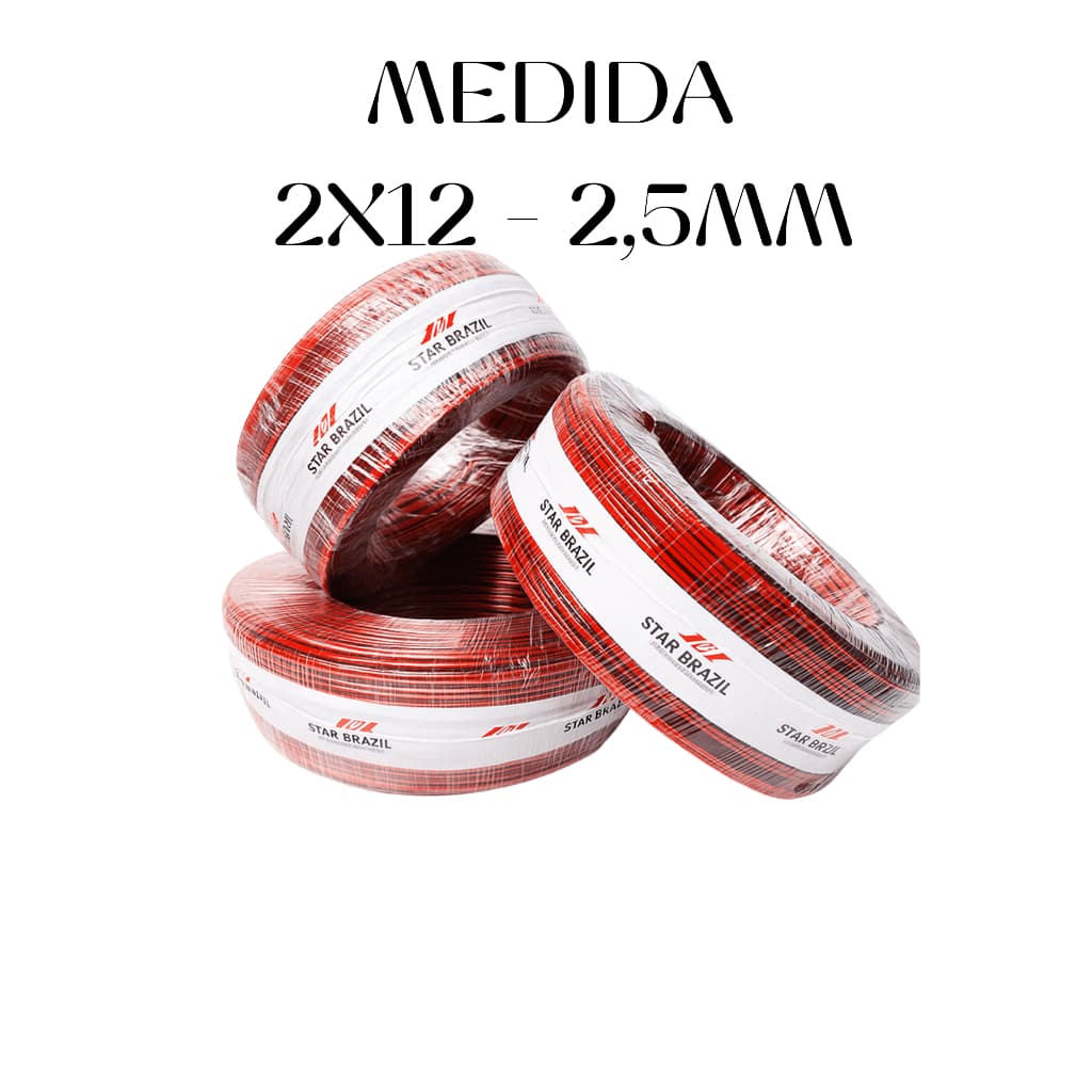 Cabo de som Pararelo 2x12 2,5mm Bicolor 2 vias 5-10-25 metros