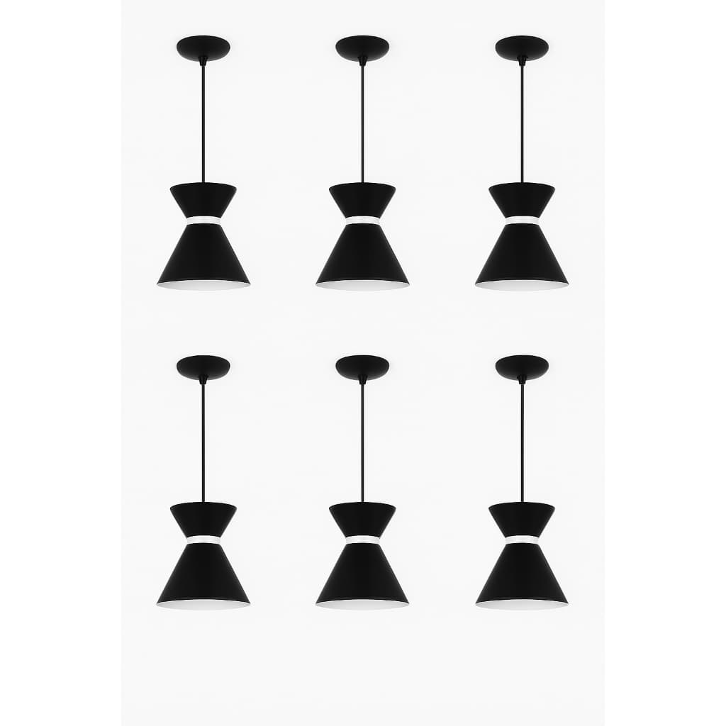 Pendente Kit6 Luxo Preto Branco Aluminio Regulavel Lustre Retro Moderna Sala Cozinha Casa Balcão