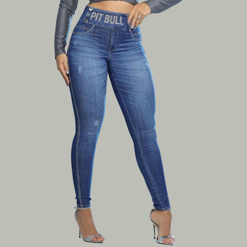 Calça jeans feminina Skinny Cintura Alta Modeladora, Lavado Médio Pit Bull Jeans, calça jeans feminina pit bull jeans.