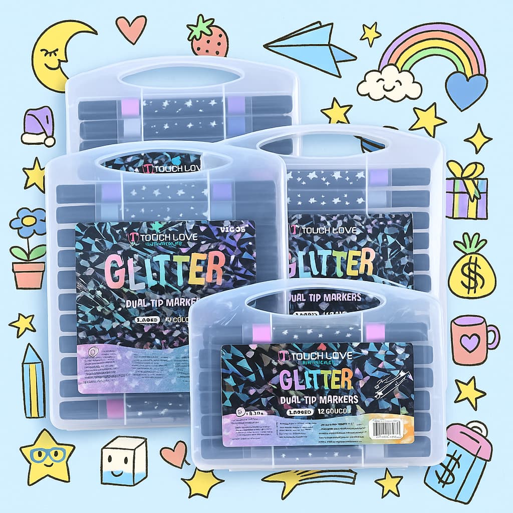 Marcador Metálico Glitter Dupla Ponta 12/24/36/48/60 Canetas Brilhante FUSHANG