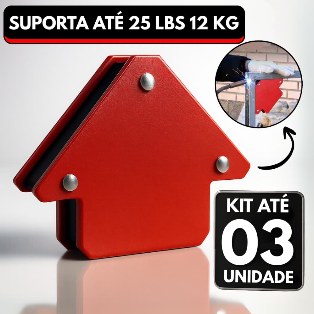 Kit 03 Esquadro Magnético Para Solda Imã 12 kg 25 LBS Ângulo 45° 90° 135° 180°