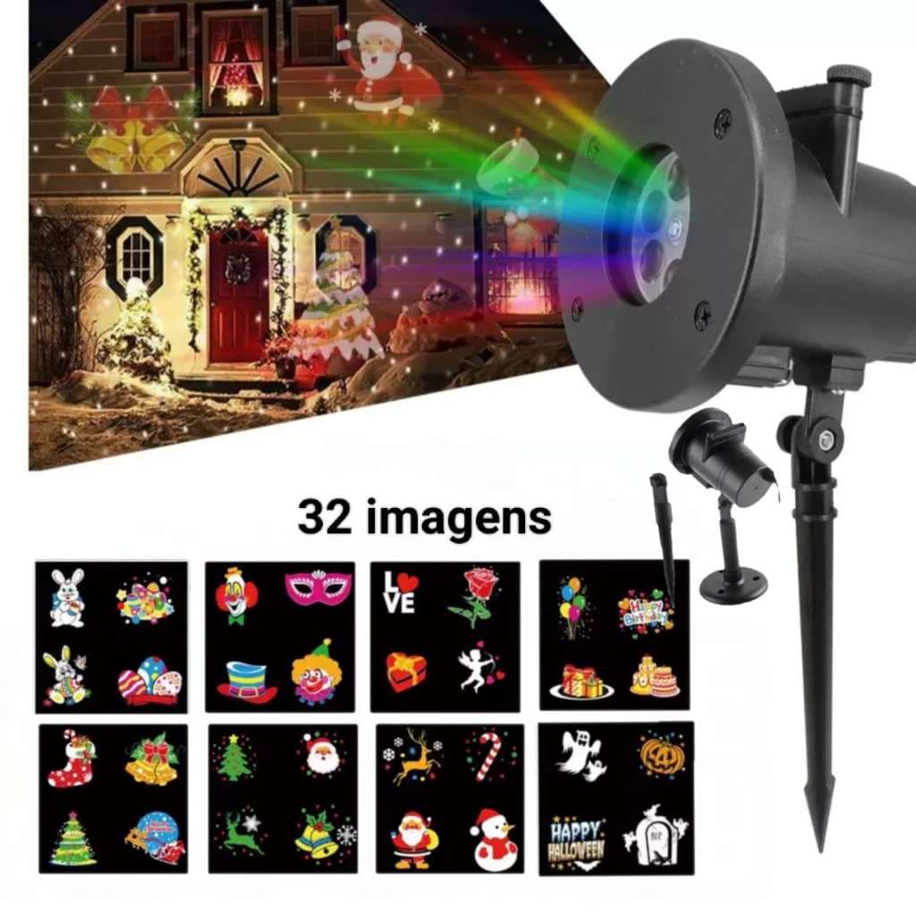 Projetor Natalino Led Natal 32 Desenhos 3d Laser Decoracao Papai Noel Refletor - Festas Halloween Prova D'agua 6414