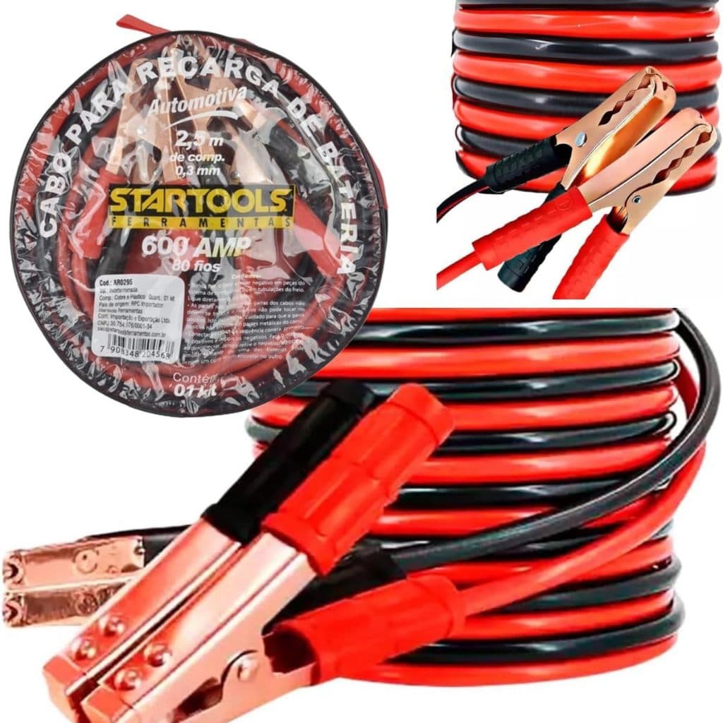 Kit 2 Cabo Chupeta Para Recarga de Bateria Transferência Caminhao Automotiva 600 AMP 2,5 Metros