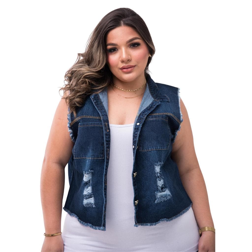 Colete Jeans Plus Size Feminino