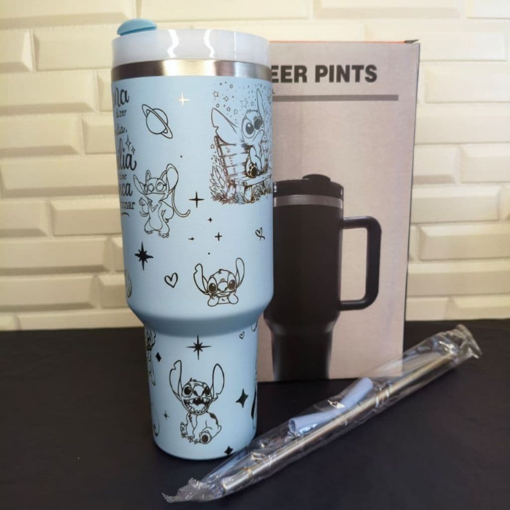 Copo Térmico Personalizado 1200ml Lilo Stitch Gravação 360° à Laser com Tampa