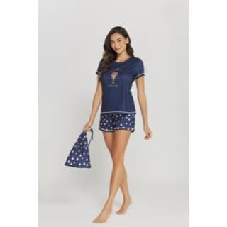 Pijama Conjunto Verão Baby Look Short Azul Desenho Lampada Danka DK DR0110287