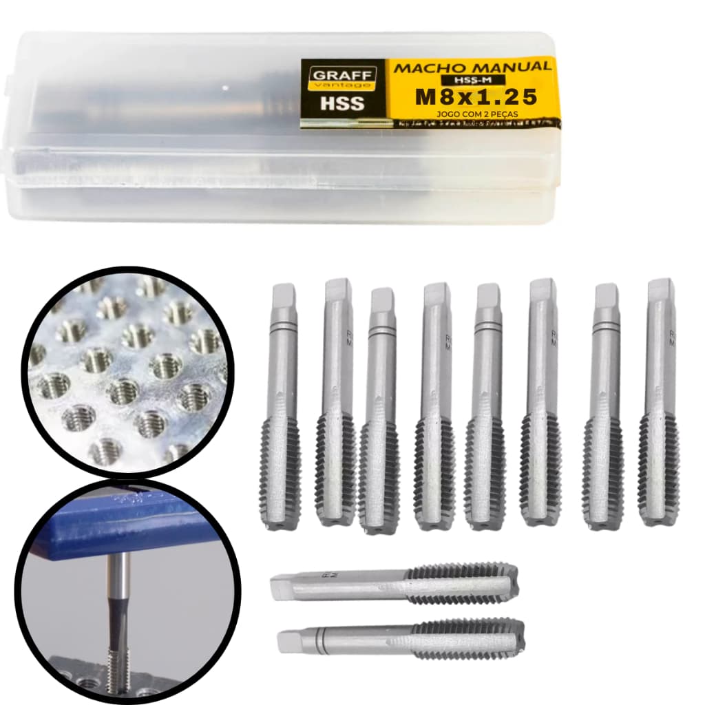 Kit 5 Macho Manual HSS-M Graff Vantage M8x1.25 – Jogo com 2 Peças Para Roscas Métricas