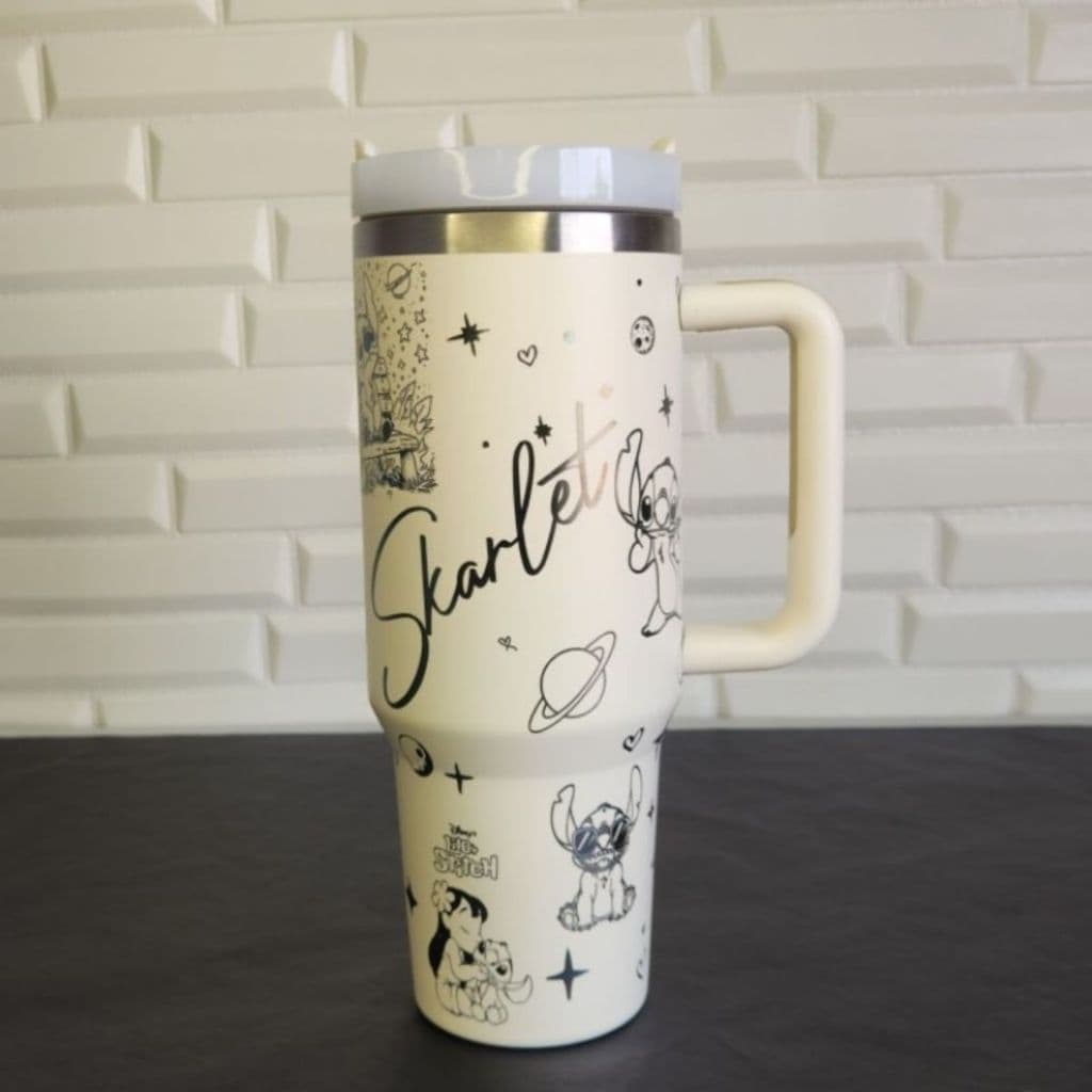 Copo Térmico Lilo Stitch Personalizado 1200ml Gravação 360° à Laser com Canudo
