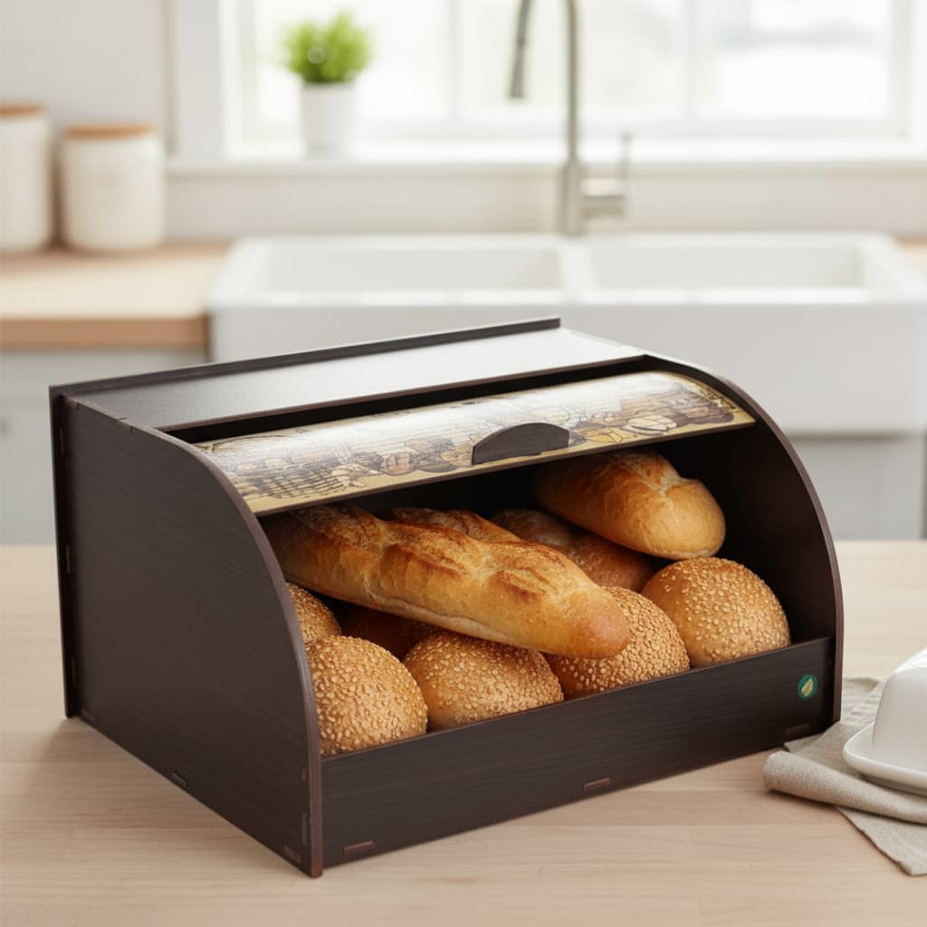 Caixa de Pão Com Tampa Retrátil Decoração Pão Quentinho