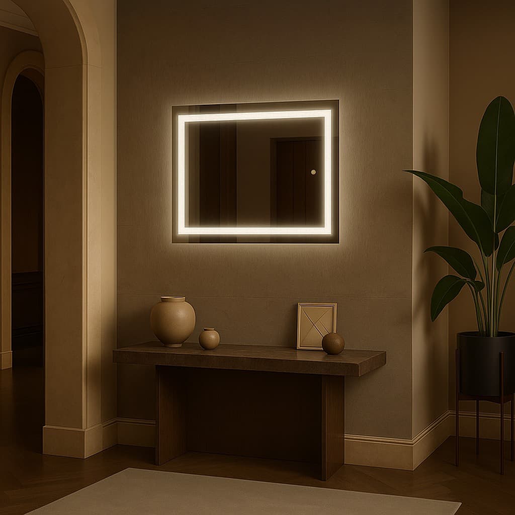 Espelho Retangular 60cm x 40cm Led Jateado Touch Grande Decorativo Bivolt Sala Quarto Banheiro Hall Hotel 3 TONS DE LED