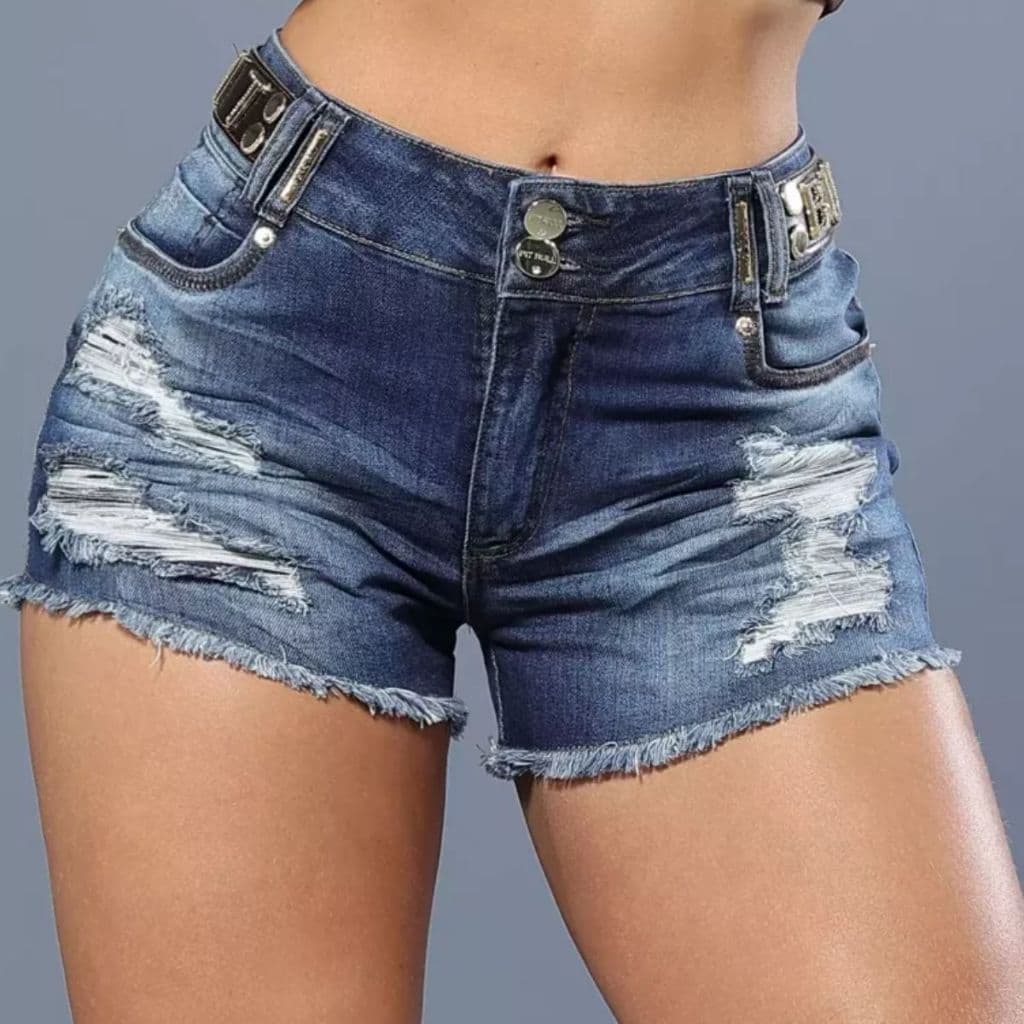 Short Feminino Pit Bull Jeans Com Pedrarias Bojo Removivel cintura alta bermuda feminina pit bull jeans original