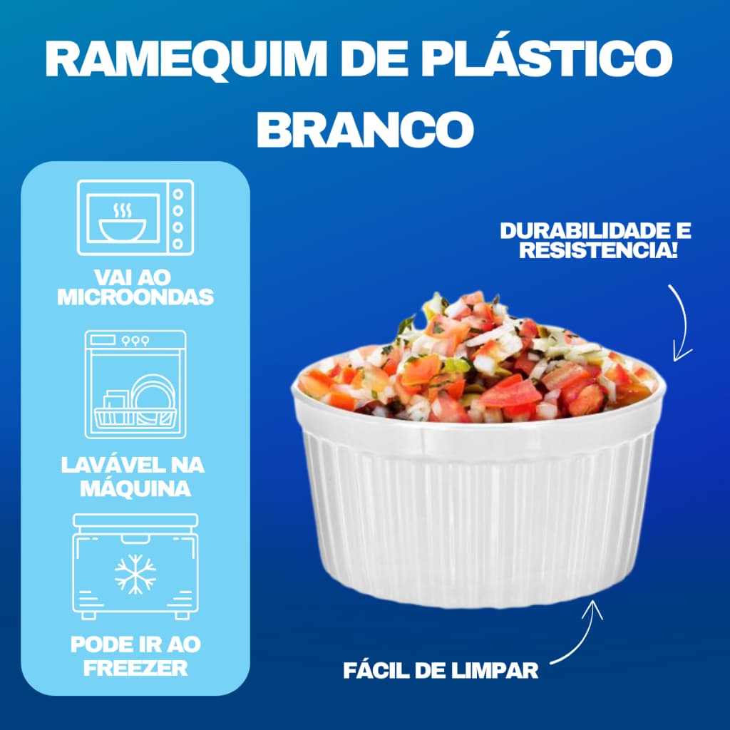 Kit 2x Ramequim Plástico Imita Porcelana Resistente Prático Útil Canelado