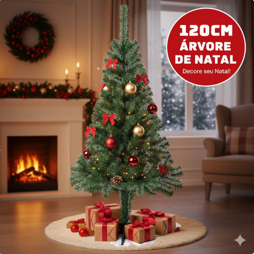 Kit Árvore de Natal Grande Pinheiro 1,20m + Bolinhas Luxo Enfeite Natalino Decoração Casa Escritório