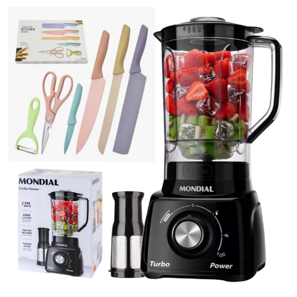 Liquidificador Mondial Turbo Power 2,2L - Com Filtro 3 Velocidades 550W 110V/220V - Envio Rápido
