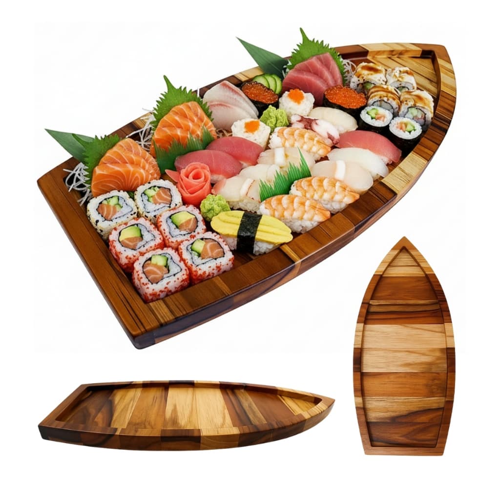 Barca Sushi Sashimi Madeira Teca 40cm Para Servir Comida Oriental Japonesa