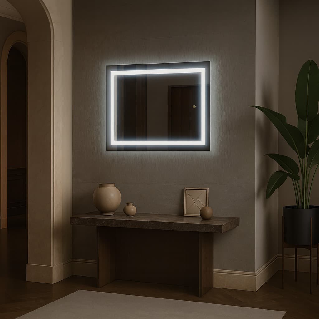Espelho Retangular 80cm x 50cm Led Jateado Touch Grande Decorativo Bivolt Moderno Quarto Banheiro Hall 3 TONS DE LED