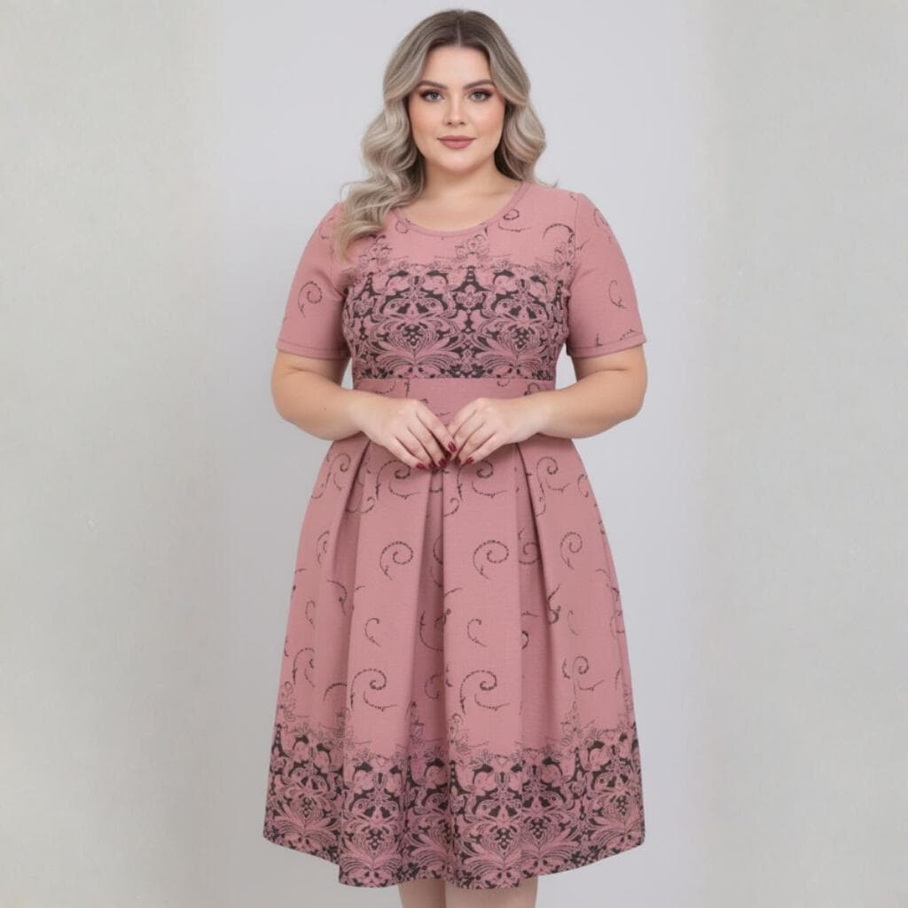 Vestido Social Tecido Jacquard Com Relevo Moda Comportada