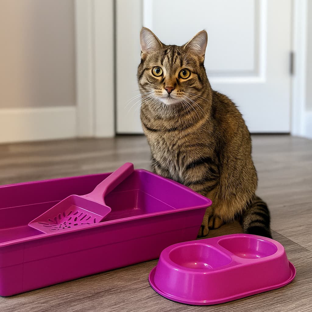 Kit Caixa de Areia para Gatos Bandeja + Comedouro Duplo + Pá Higiênica