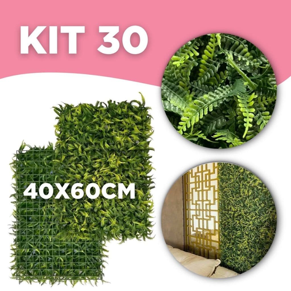 Kit C/30 Placa Samambaia 40x60 Jardim Vertical Artificial Parede Verde Premium