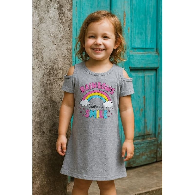 Vestido Infantil Feminino Ombro Vazado Estilo Princesa Verão – Do 4 ao 8 Anos | 95% Algodão