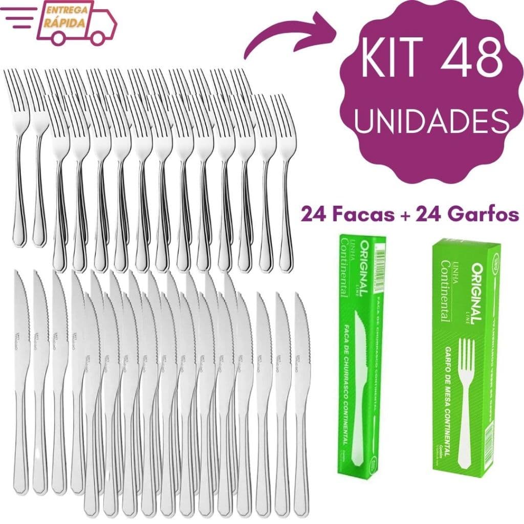 Kit Talheres de Garfos e Facas Resistente Buffet Restaurante Lanchonete Bar Original Line