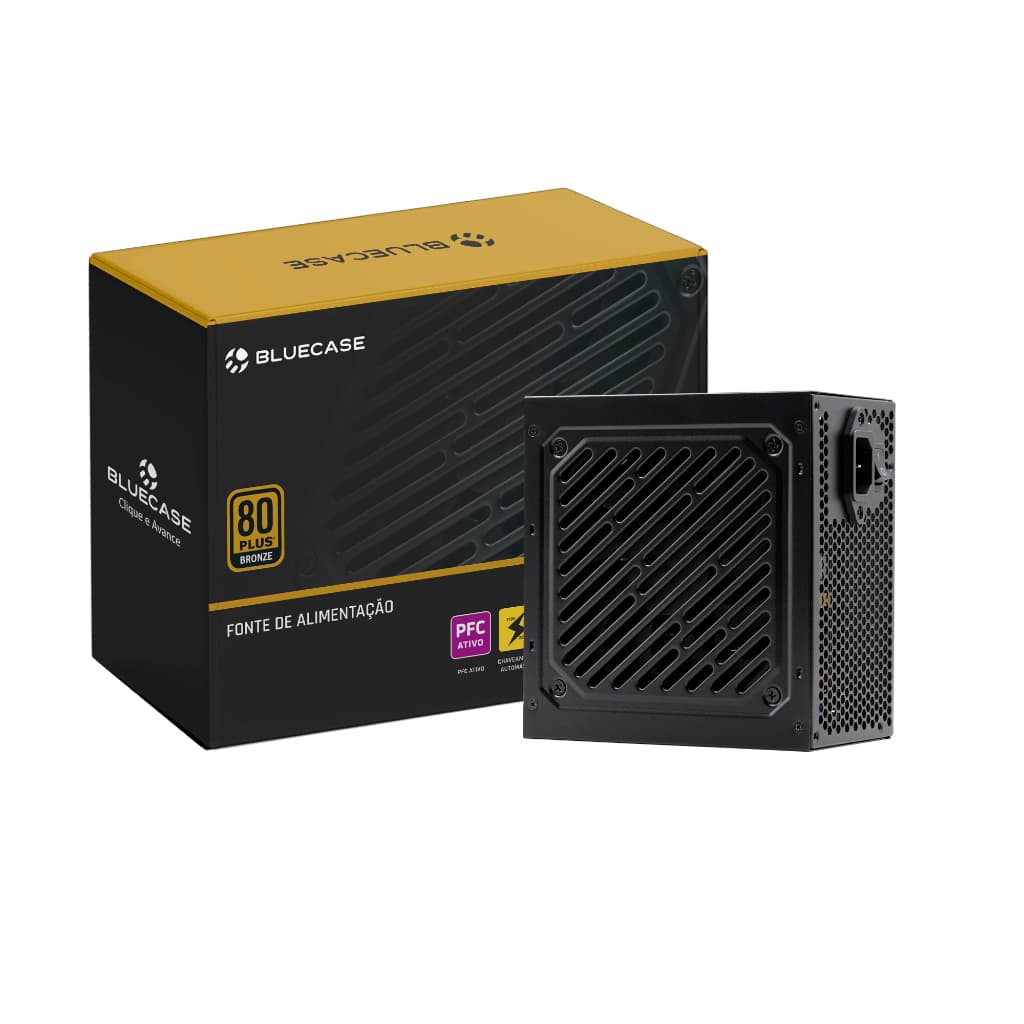 Fonte 650w Real Bluecase 80 Plus Bronze Gamer Pfc Ativo Bivolt Automático Pc Desktop / Cabo E Caixa