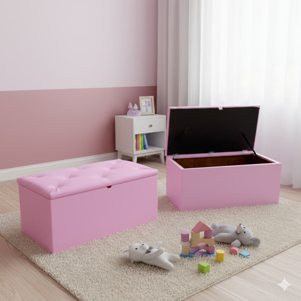 Puff Baú Retangular Pé De Cama Carrinho Baú Organizador Corino Quarto E Sala 0,90x0,45x0,42cm