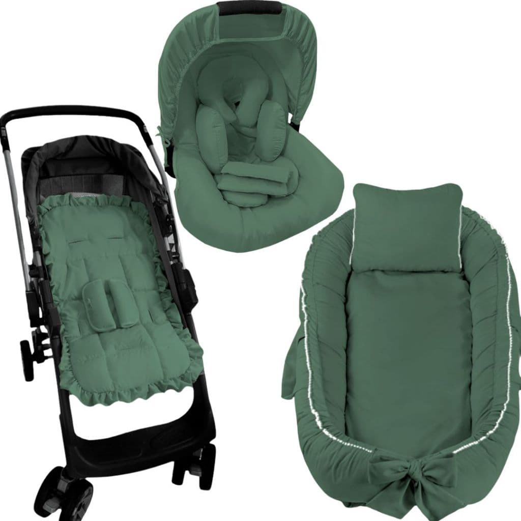 Kit 6 Peças - Ninho Redutor, Capa de Bebe Conforto com Capota Solar, Cinto, Apoio e Capa de Carrinho